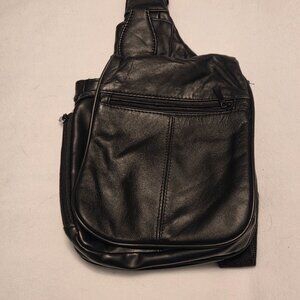 Buxton Leather Crossbody Bag Black Genuine Leather Organizer